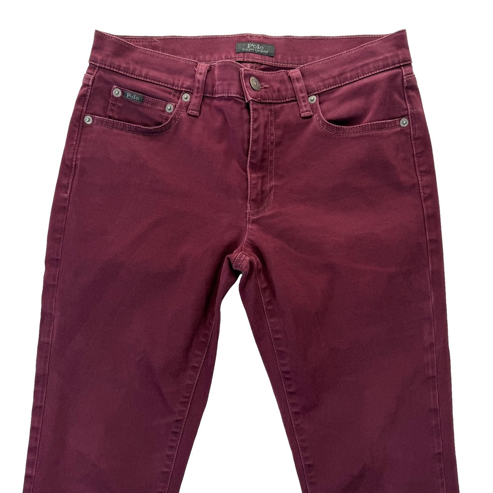 Polo Ralph Lauren Tompkins Skinny Jeans Burgundy Raw Hem Size 29